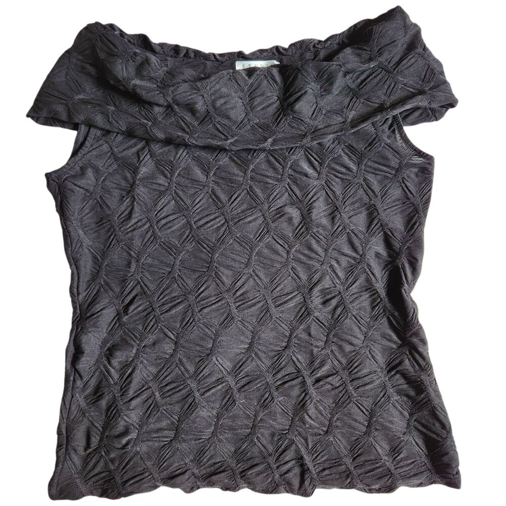 STUDIO JPR Black Textured Blouse Top sz M